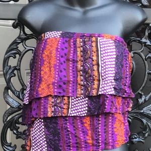 {$8 BUNDLED} ASHLEY STEWART Purple Black Gold White Tiered Tube Top